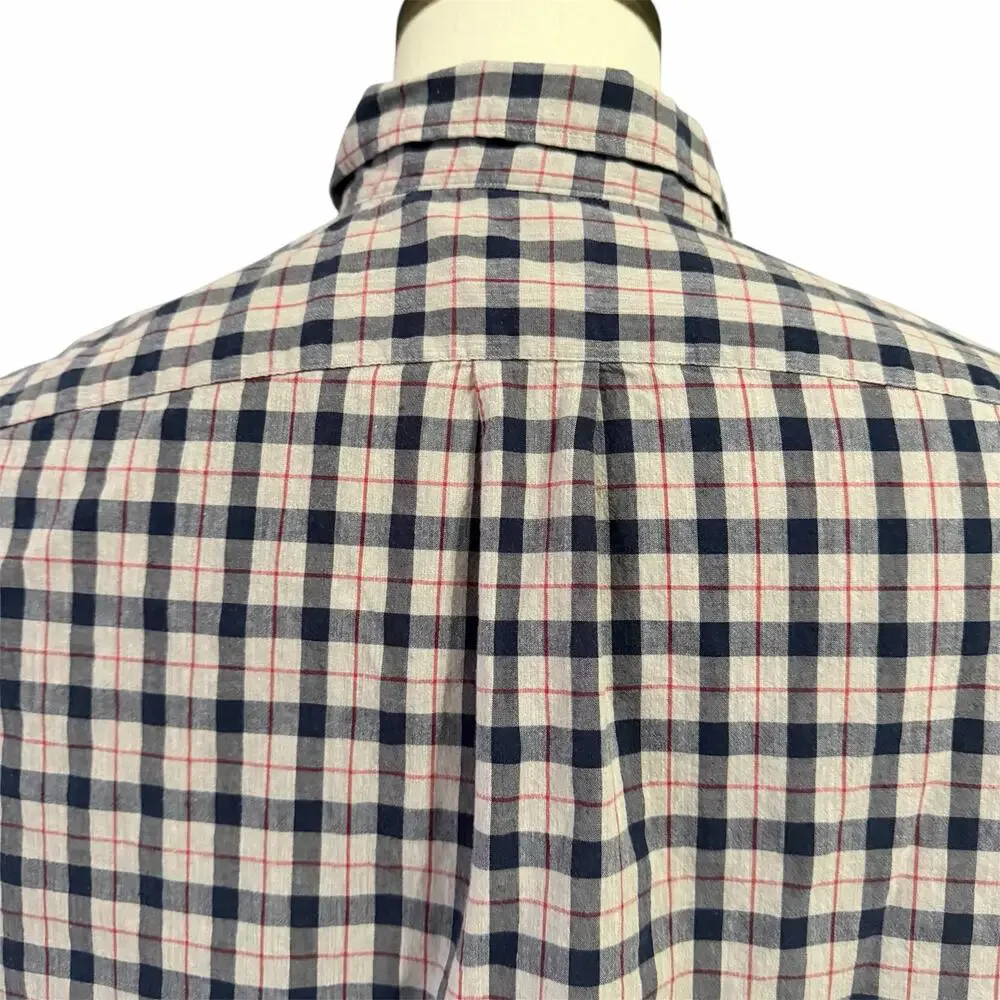 J. Crew Men's Blue Red Plaid Button Down Shirt Sz L Slim Preppy Classic Stretch